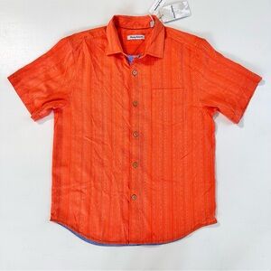 NEW Tommy Bahama Shirt Salt Island Stripe Button Up Orange Men's Size Med